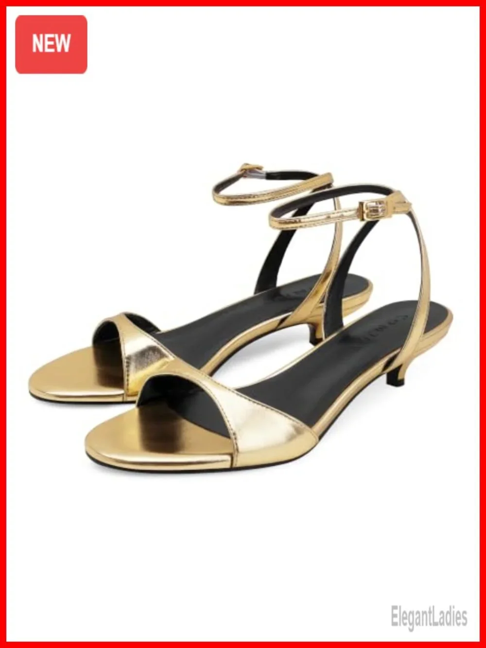 Womens Kitten Heel Open Toe Ankle Strap Sandals PU Leather Dressy Shoes